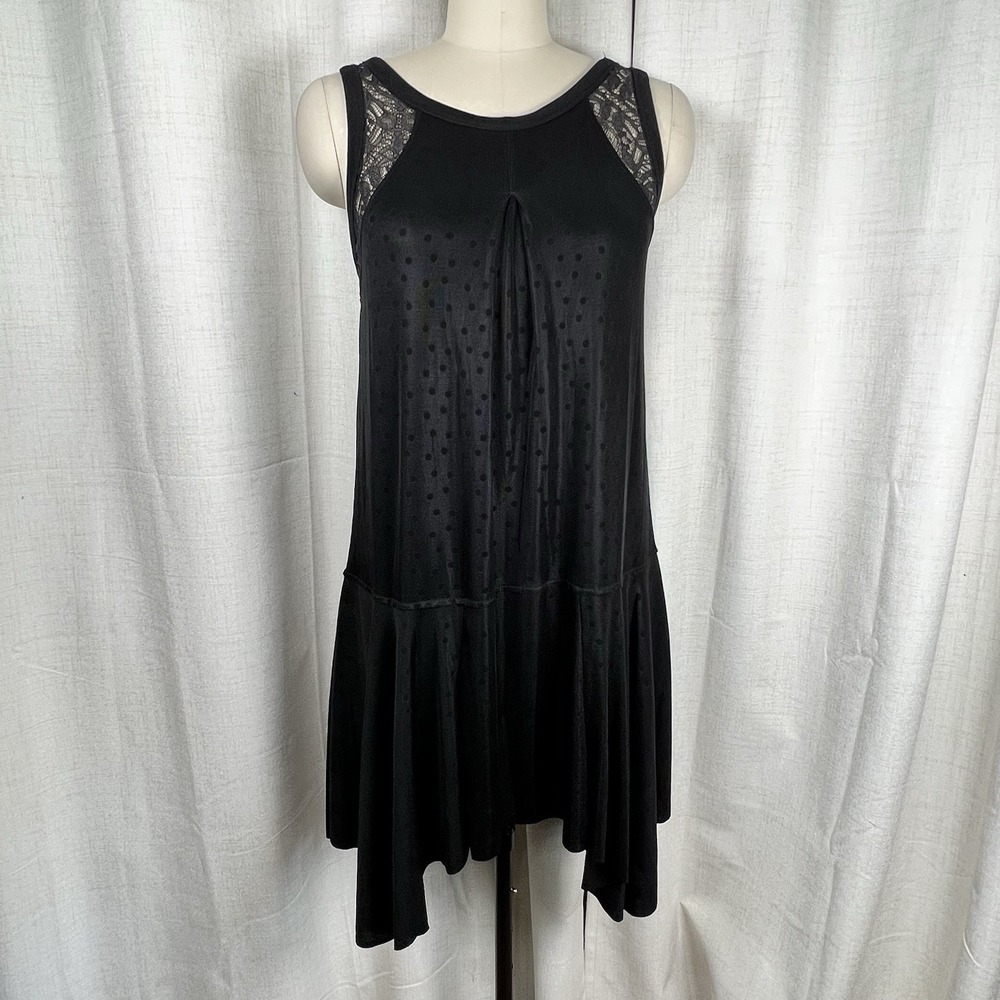 NEW Free People Make It Count Jersey Swing Dress Small Black Dot Lace WhimsyGoth